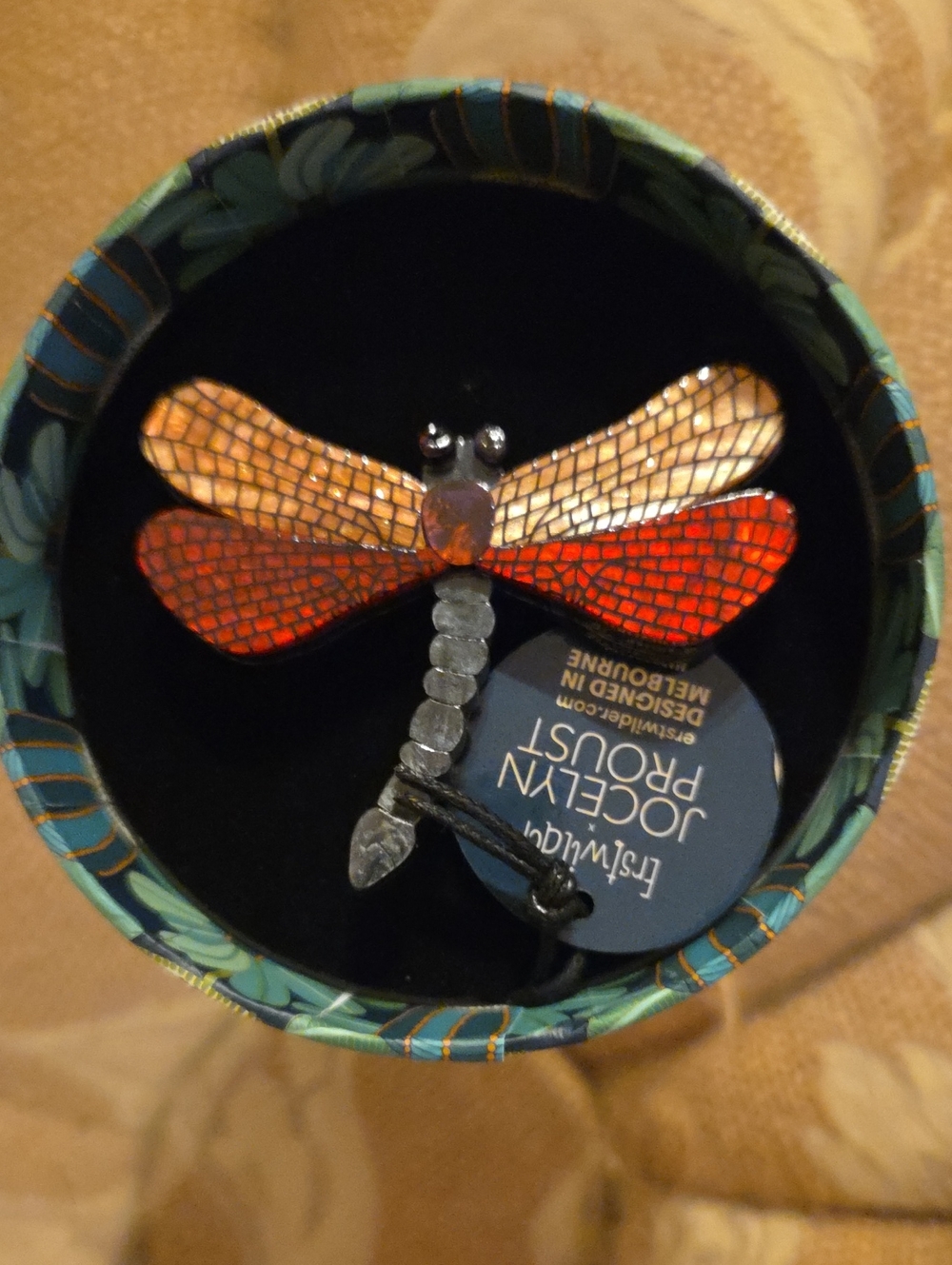 Erstwilder Damselfly Brooch with Orange and Red Wings